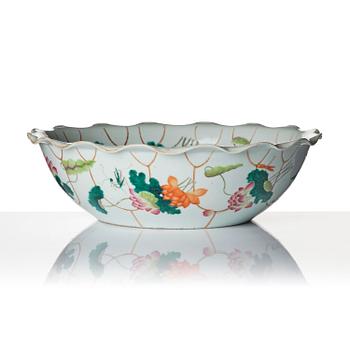 A large famille rose 'lotus' basin, Qing dynasty, with Guangxu mark and of the period (1875-1908).