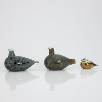 Oiva Toikka, glasfåglar, 3 st, Nuutajärvi Notsjö, Finland.