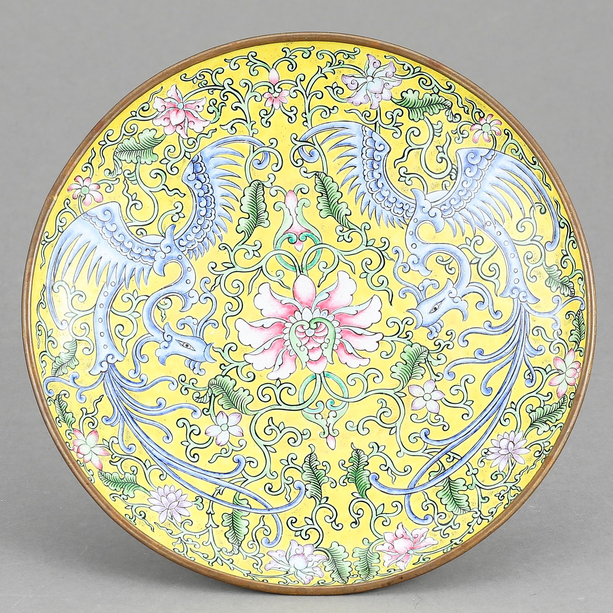 TAZZA, emalj på koppar, Kina, 1900-talets mitt.