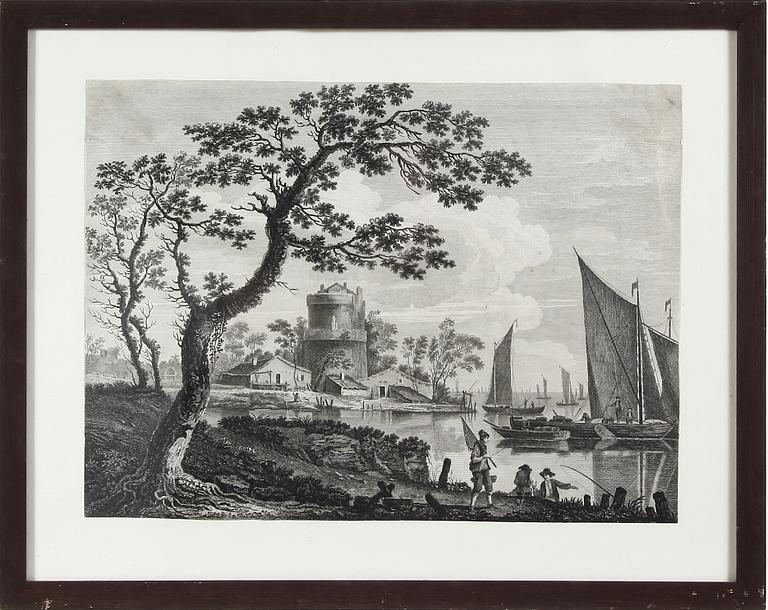 GRAVYRER, 4 st, bla efter J.F. Martin, 1800-1900-tal.