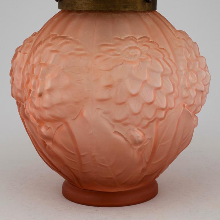 BORDSLAMPA, glas, P. De Cagny, Jugendstil, Frankrike, 1900-talets andra hälft.