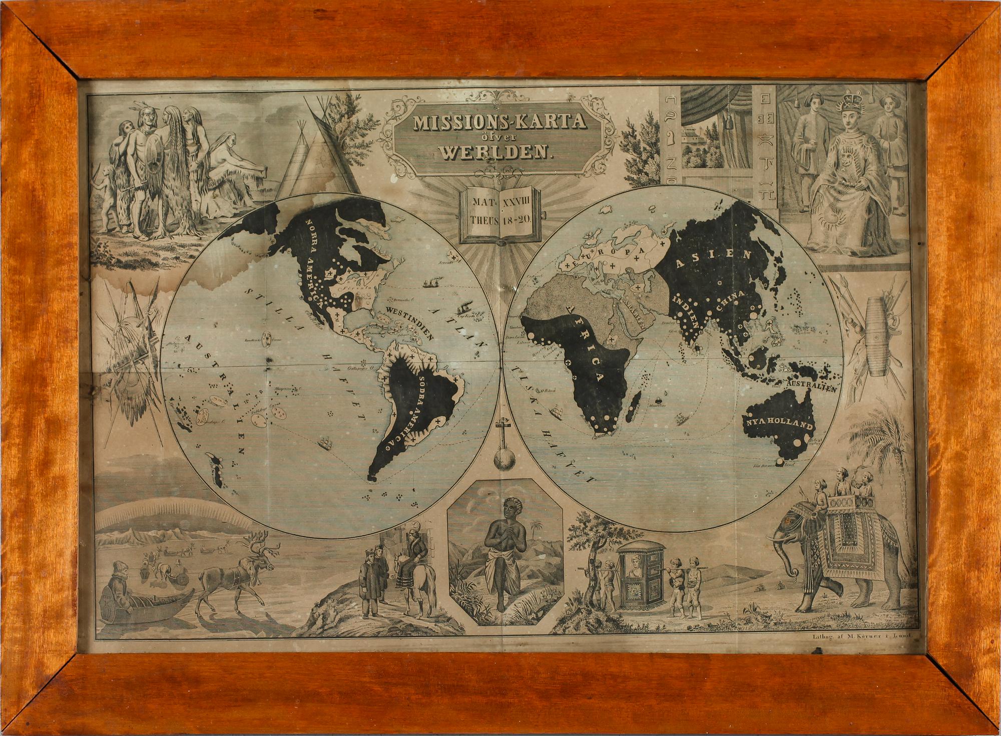 KARTA, litografi, M Körner i Lund, 1900-talets första hälft.