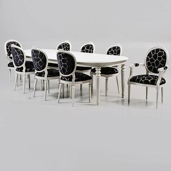 MATGRUPP, 9 delar, gustaviansk stil, omkring sekelskiftet 2000.