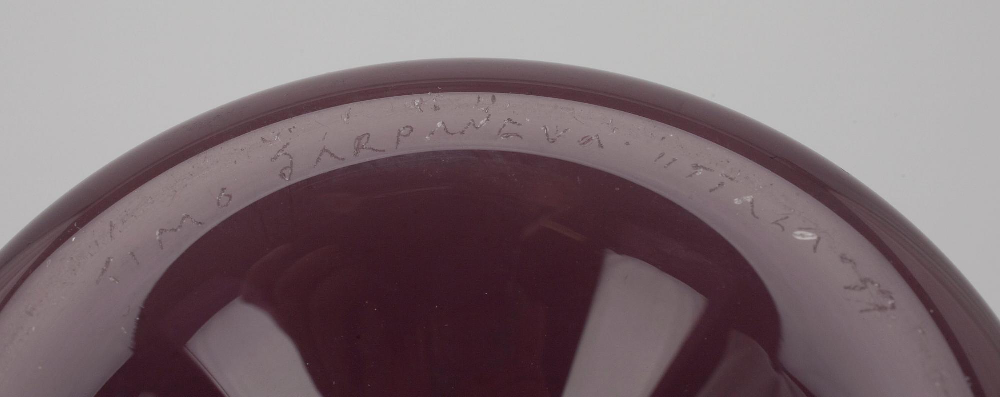 FLASKA, "Fågelflaska", signerad Timo Sarpaneva Iittala. 1950-talets slut.