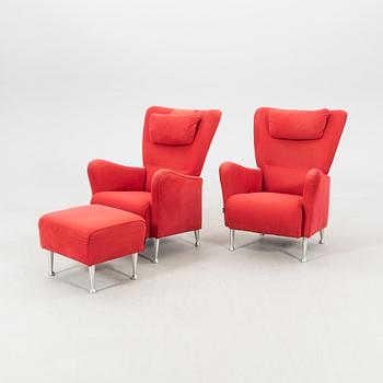 Carl-Henric Spak armchairs, a pair, and footstool "Stepp" for Swedese, 21st century.