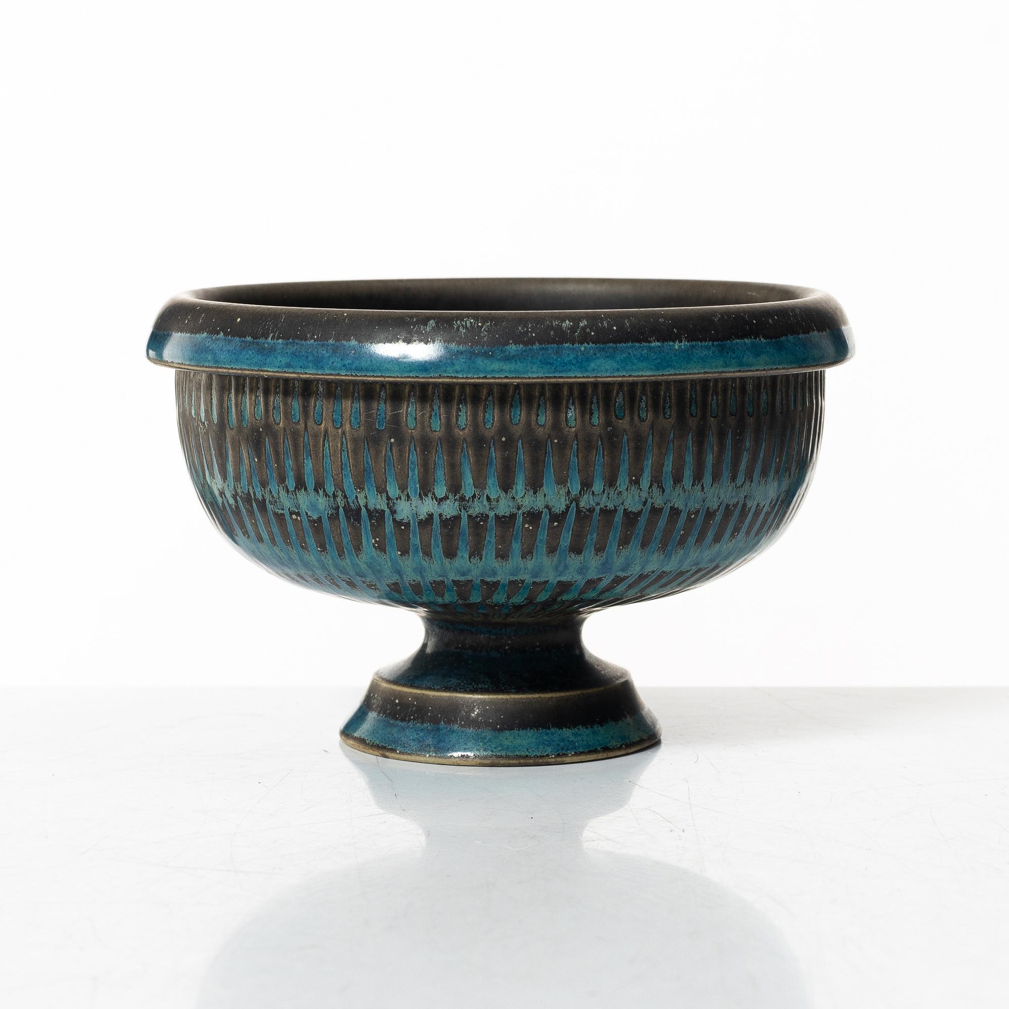 Stig Lindberg, skål på fot, stengods, Gustavsbergs Studio 1964.