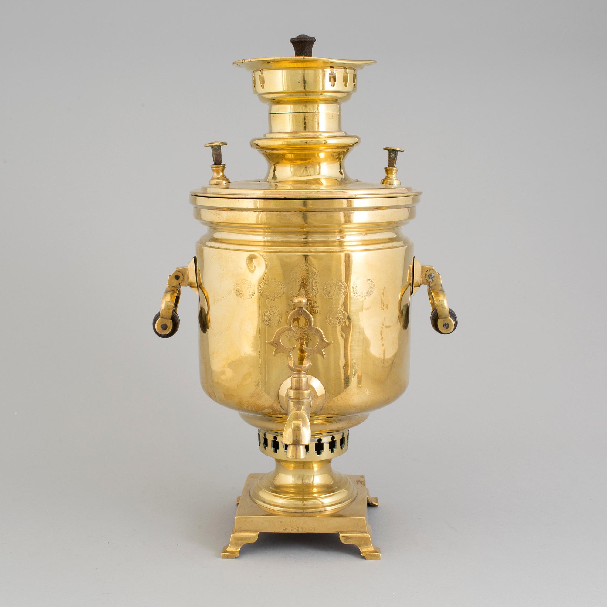 A circa 1900 Russian brass samovar.
