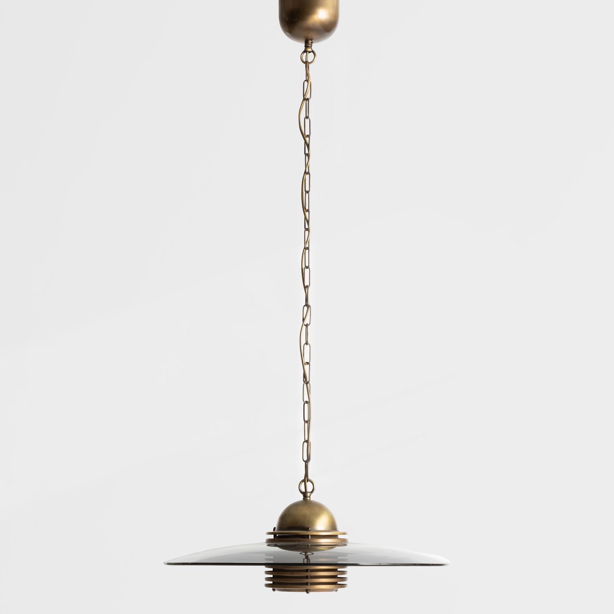 Jan-Eskil Eskilsson, ceiling lamp, smoke-coloured glass and brass, Belid, late 20th century.