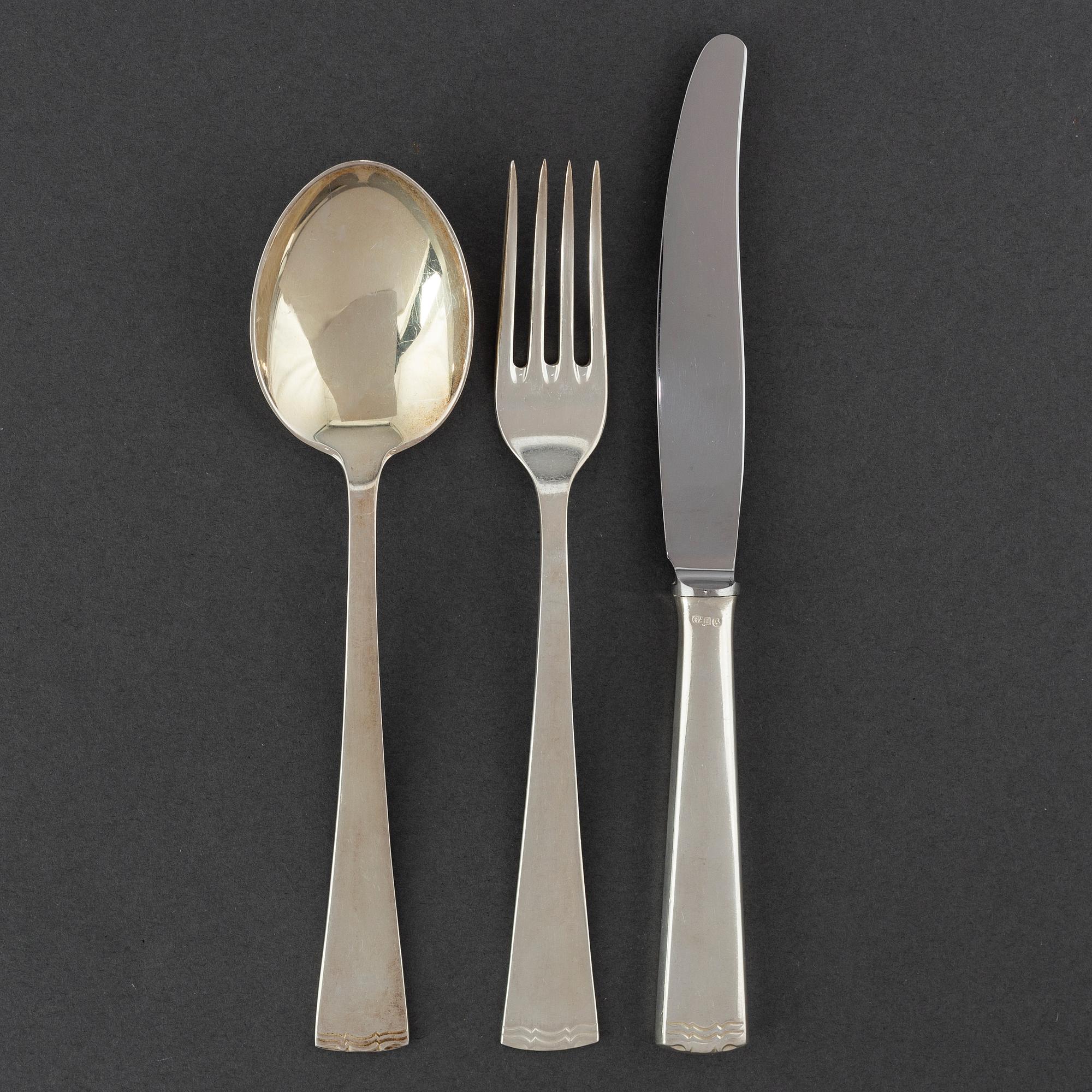 CG HALLBERG and GAB, a part 'Diana' silver cutlery, Stockholm, 1960s (36 pieces).