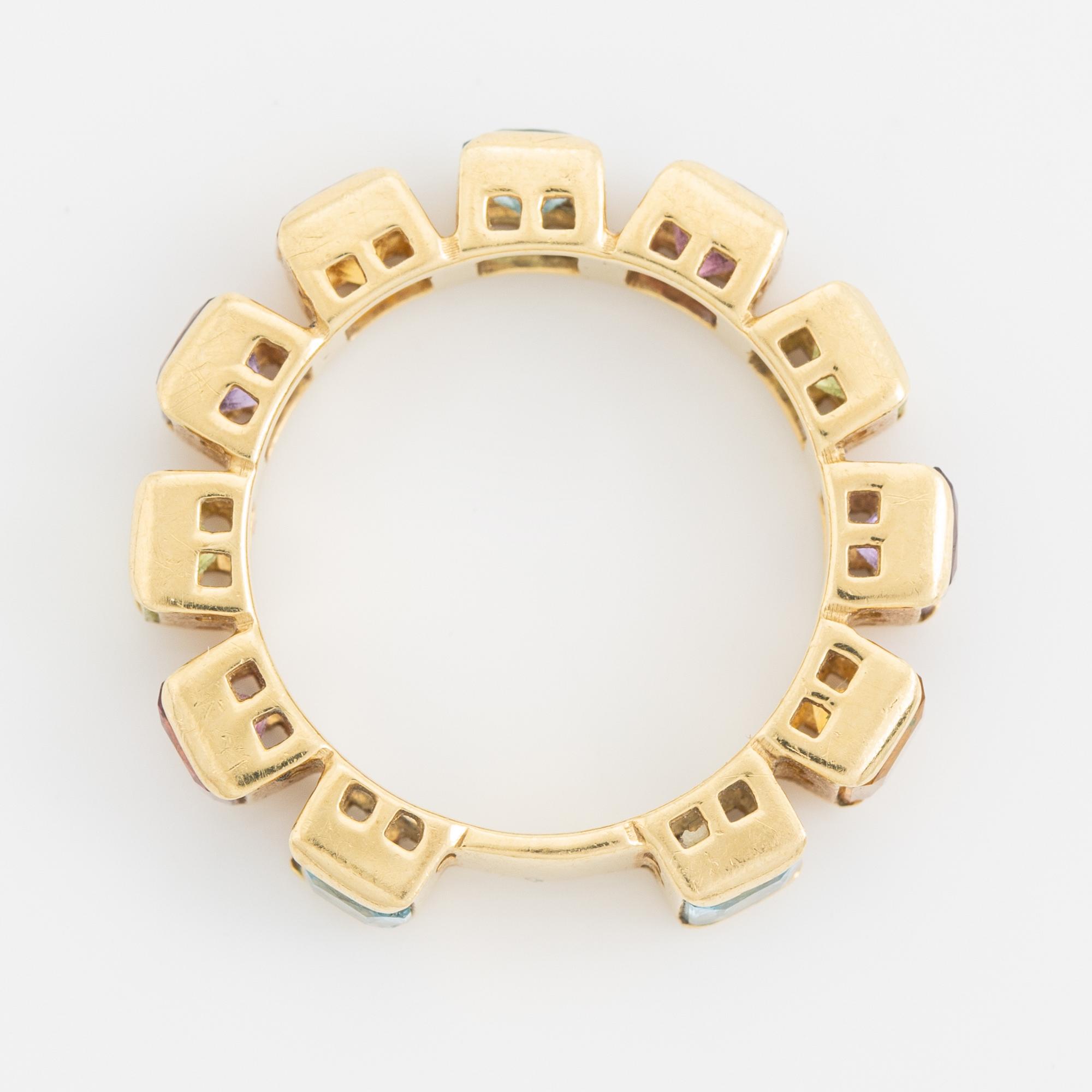 18K gold and multi coloured stone ring, Italy.