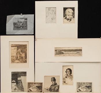 HARALD SALLBERG TEN SIGNED ETCHINGS.