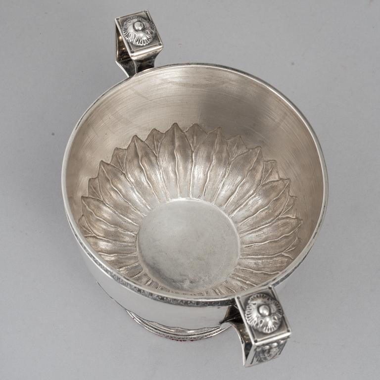 JE TORSK, sockerskålar, ett par, med fat och skedar, silver, Stockholm 1902.