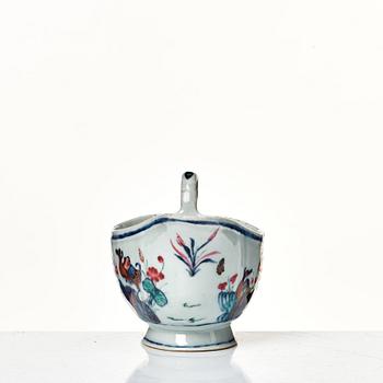 A famille rose "tobacco leaf" sauce boat, Qing dynasty, Qianlong (1736-95).