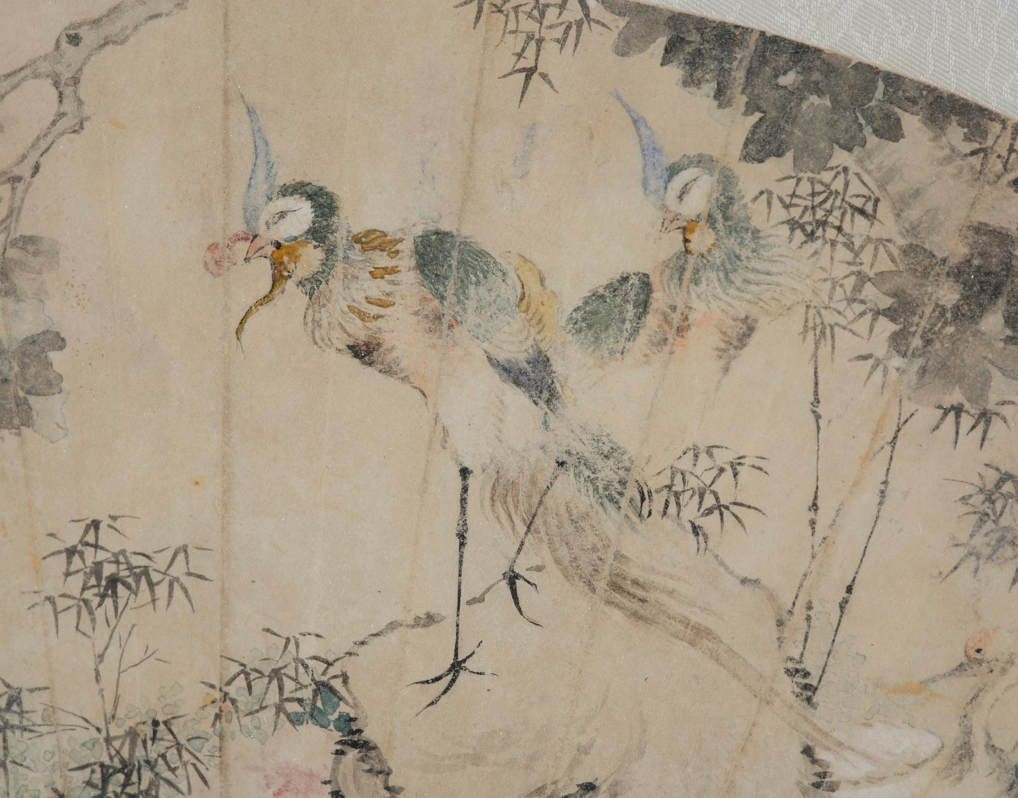 Solfjädersmålningar, tre stycken, Kina, 1900-tal.