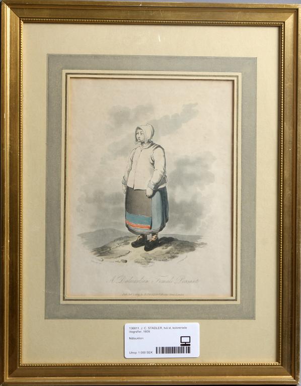 J. C. STADLER, två st, kolorerade litografier, 1809.