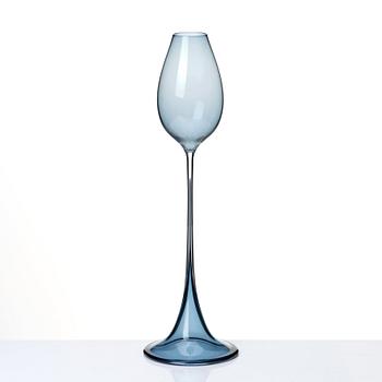 Nils Landberg, a blue glass goblet, Orrefors, Sweden 1957.