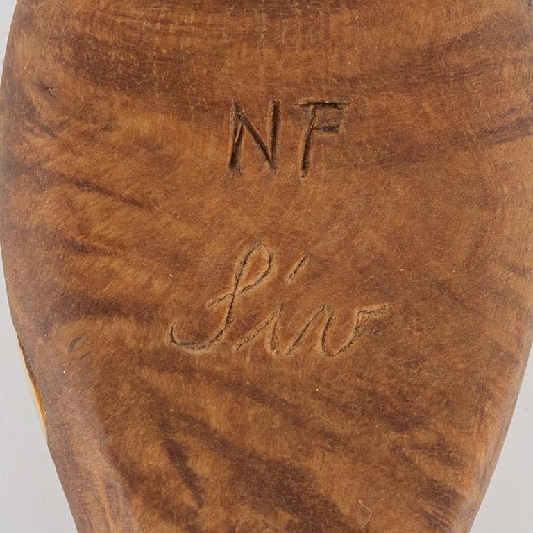 Halvhornskniv, kåsa och sked, signerade, bland andra Nikolaus Fankki.