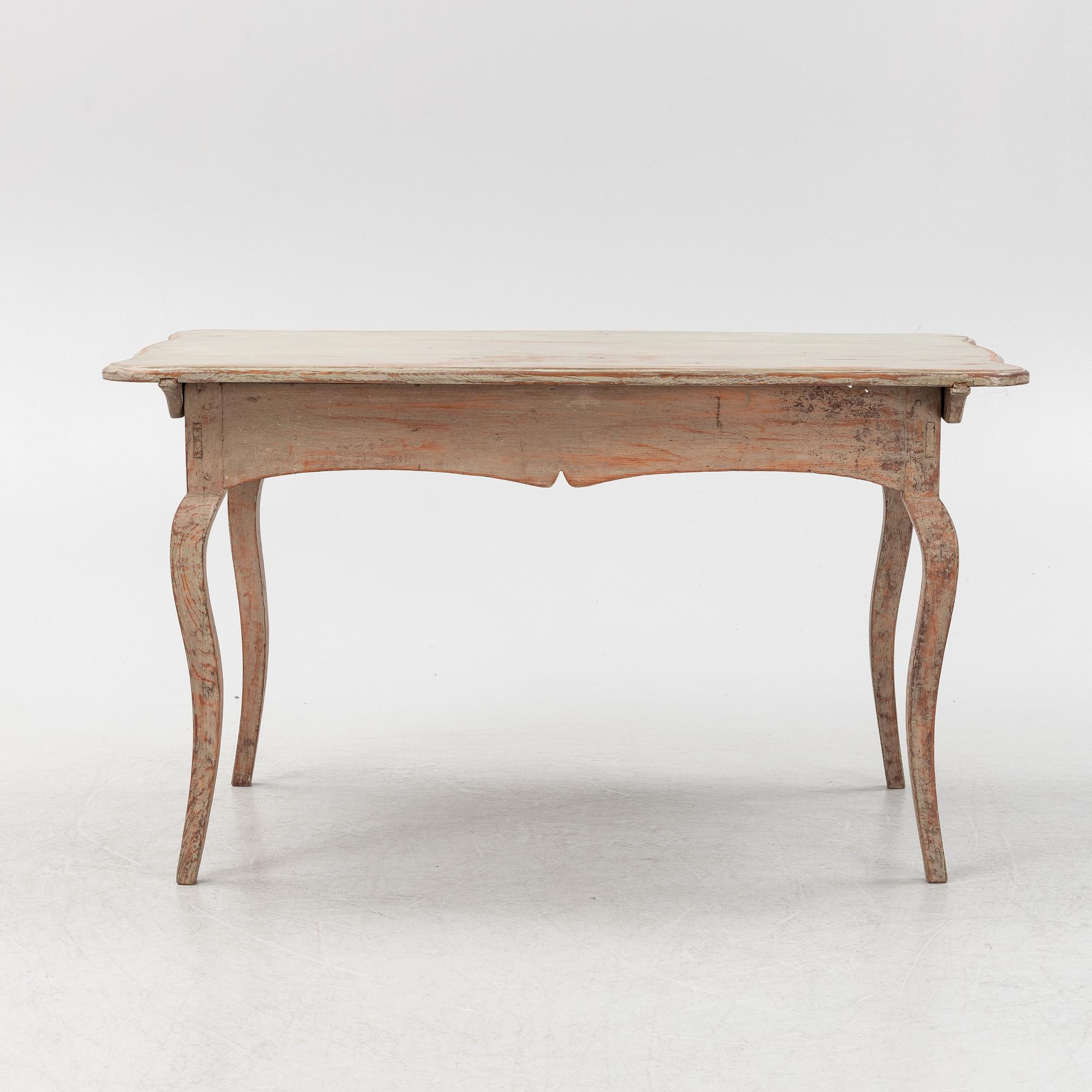 A painted pine Rococo table, 18th Century.