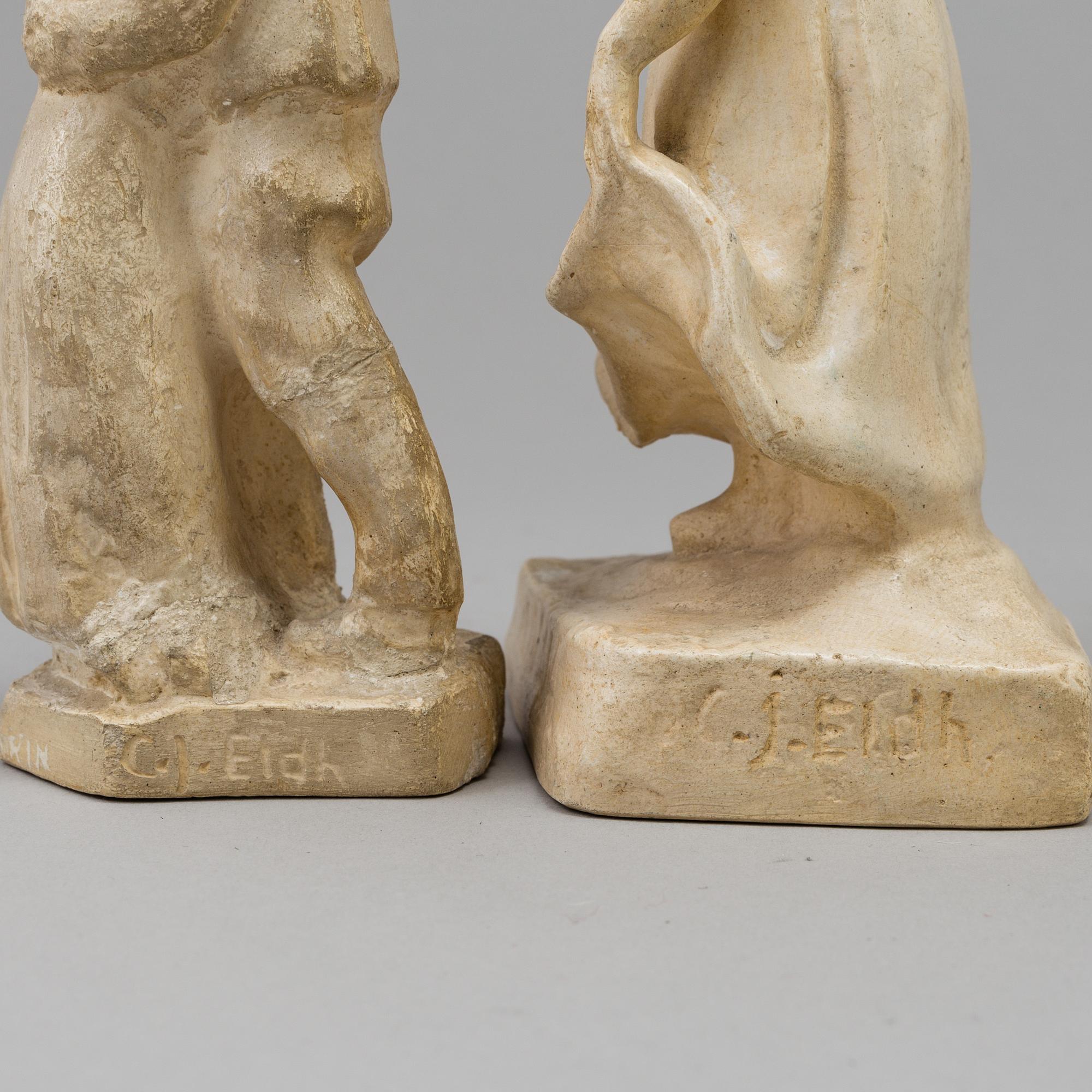 CARL ELDH, 2 plaster  sculptures, signed.