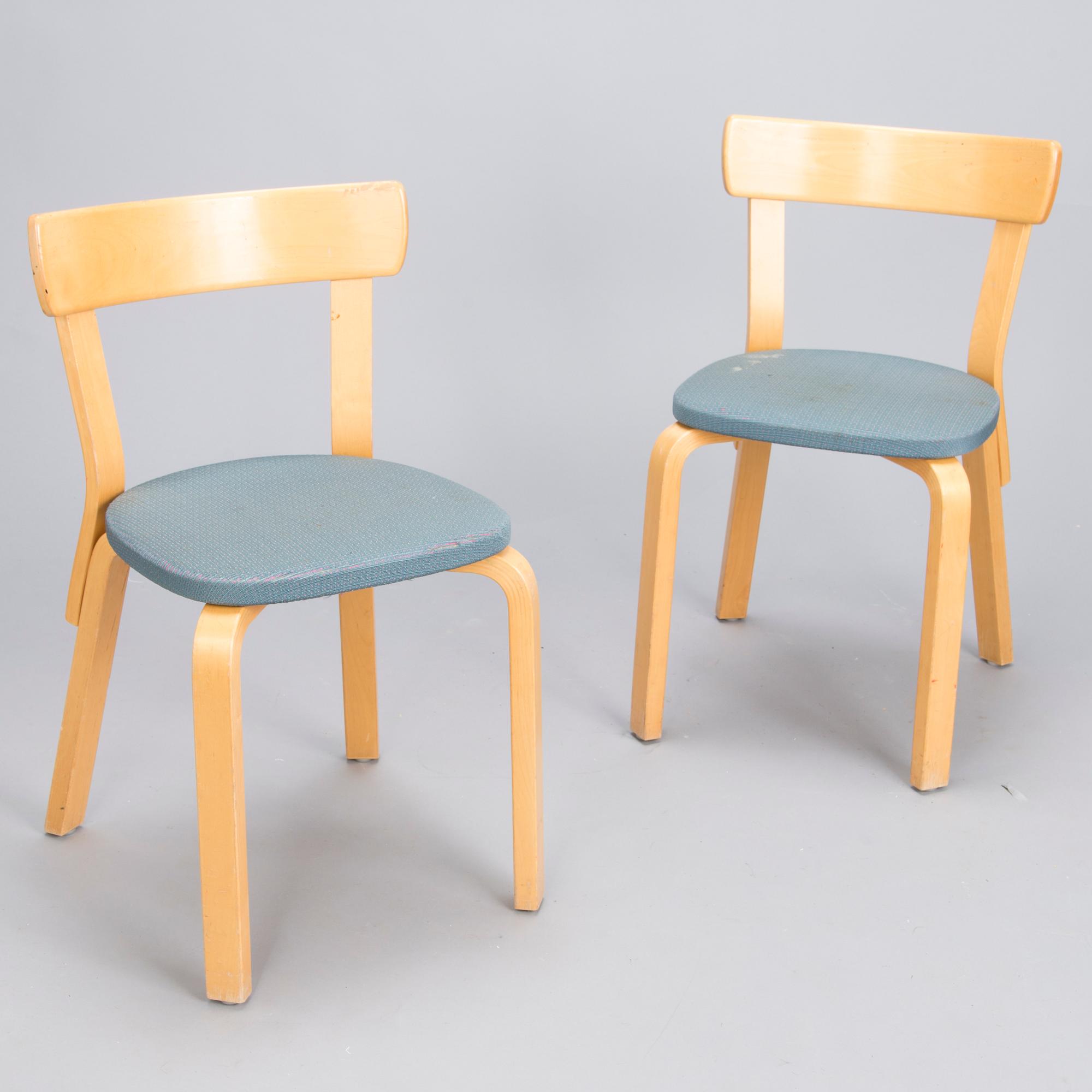 ALVAR AALTO, Two late 20th century  '69' Chairs for Artek,