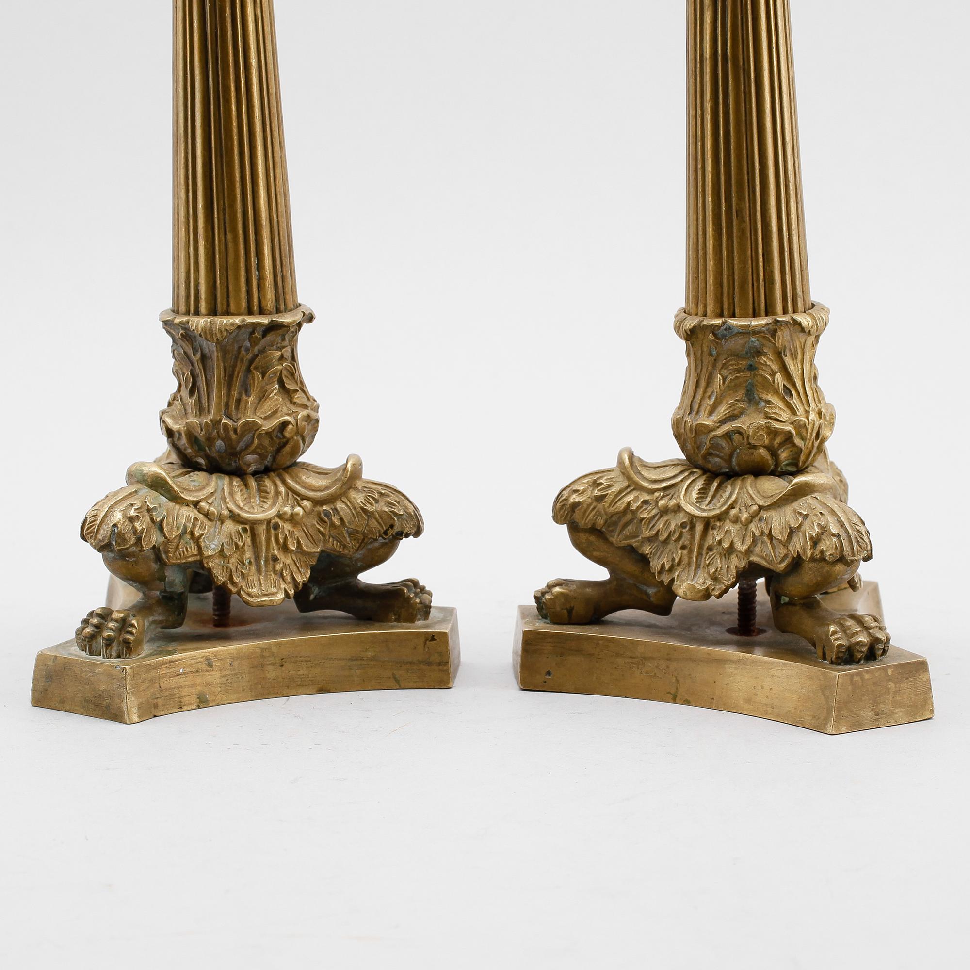 LJUSSTAKAR, 1 par, brons, senempire, 1800-talets första hälft.