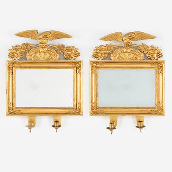 A pair of two-light mirror girandoles, Swedish, first half of the 19th ct.
