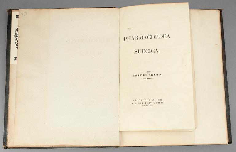FARMAKOPÉER, 2 st, Pharmacopoea Svecia, Stockholm 1817 resp 1845.