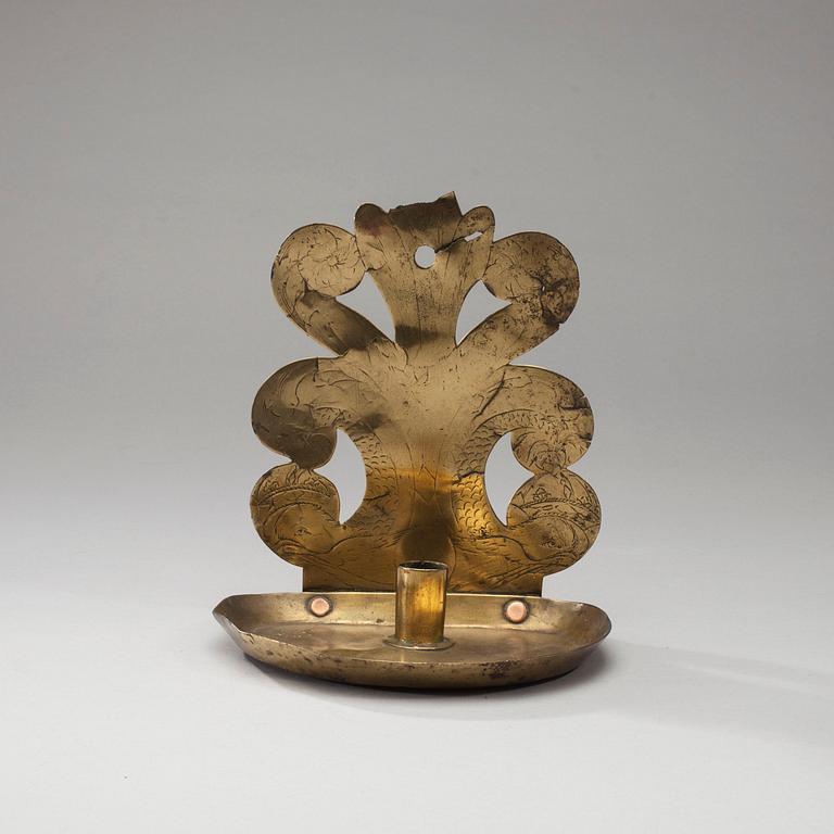 VÄGGLAMPETT, mässing, barock, ca 1700.