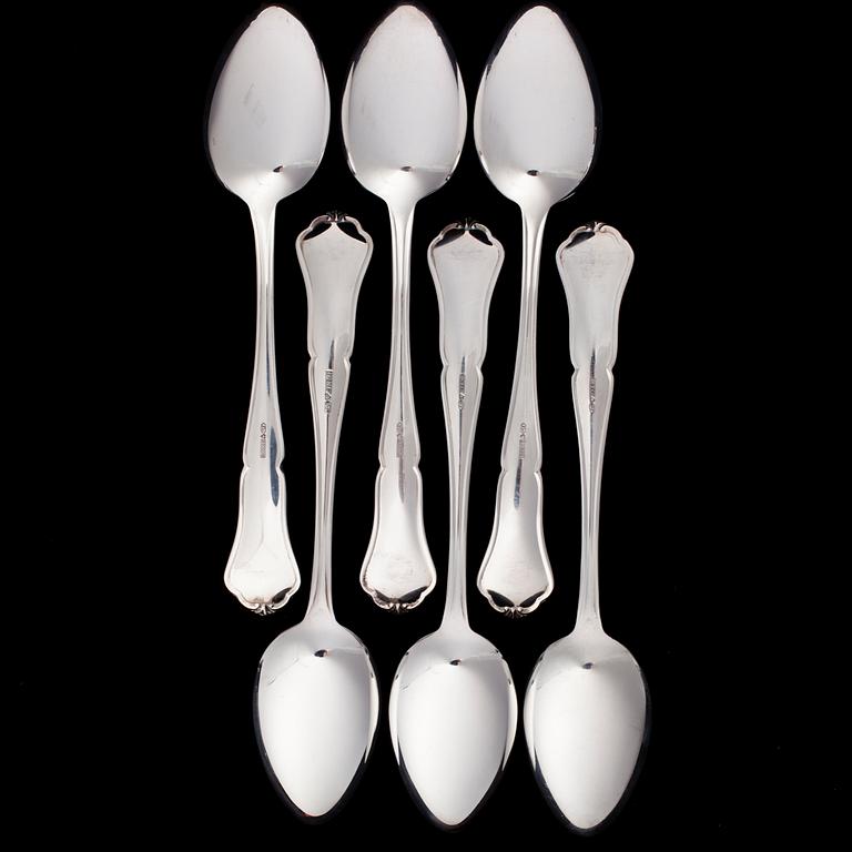 DESSERTSKEDAR, 6 st, silver, "Chippendale", Kultakeskus Oy, Tavastehus 1984. Vikt 215 g.