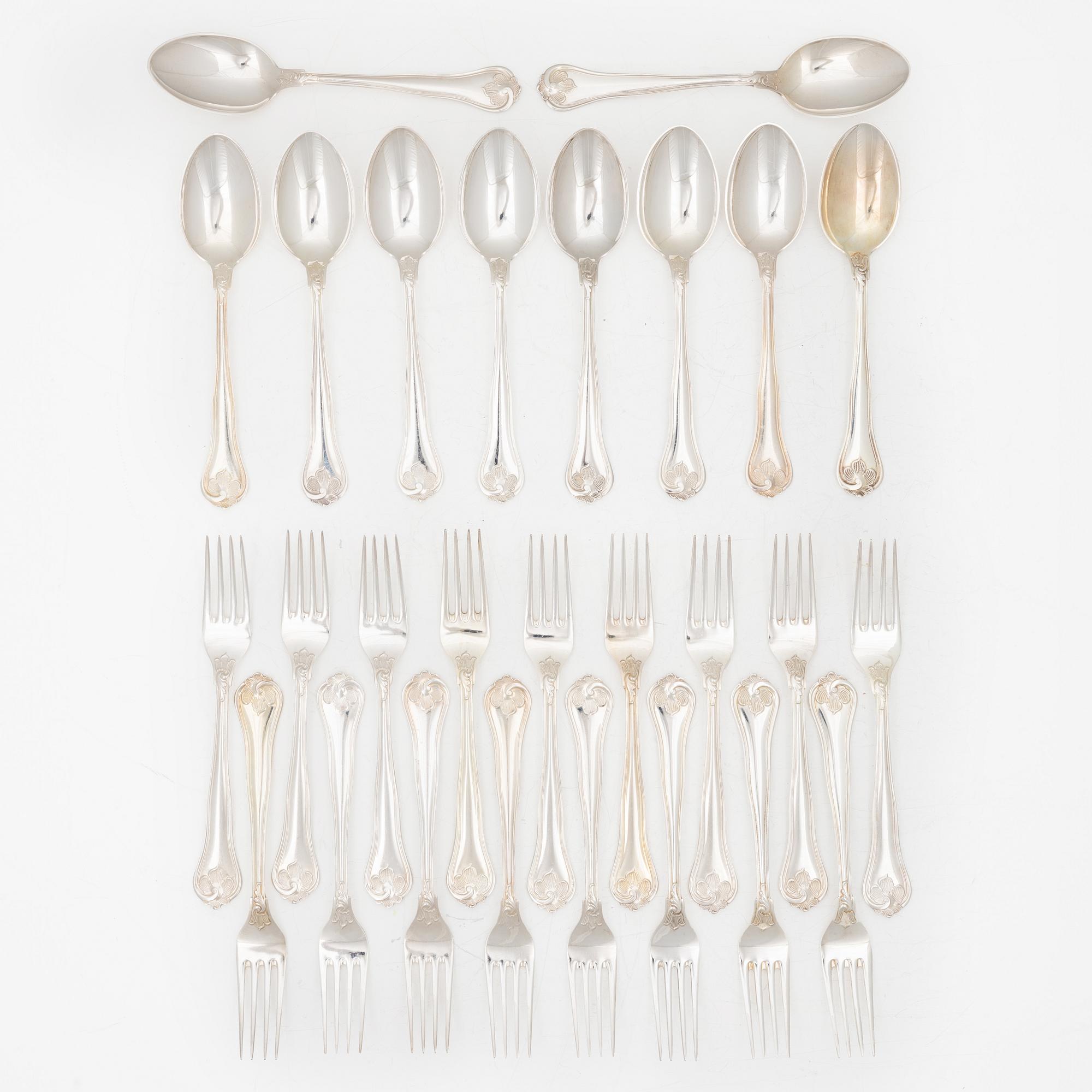 Cutlery, 17 pieces, silver, “Sachsisk”, Cohr, Denmark, Swedish import mark.