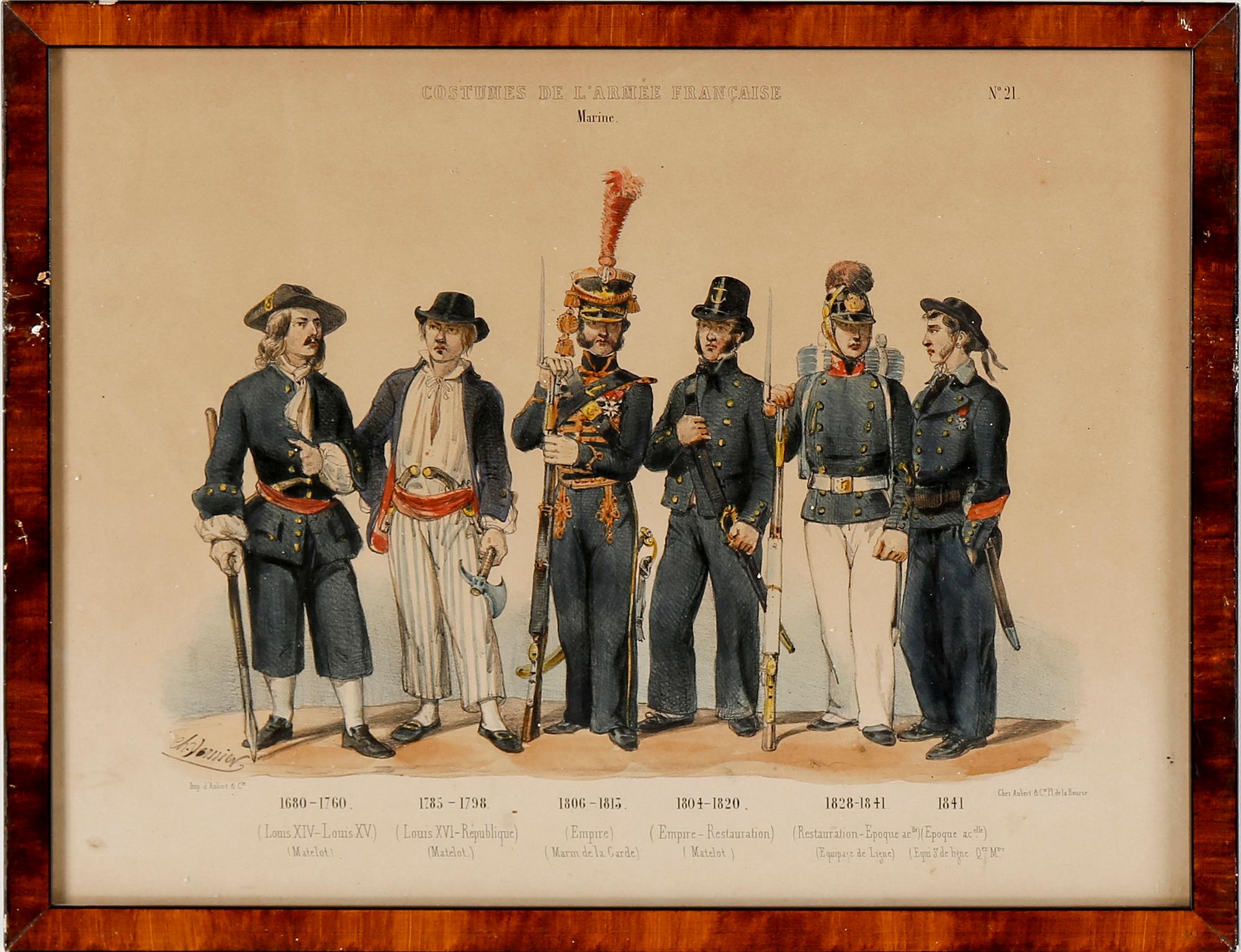 LITOGRAFISKA UNIFORMPLANSCHER, 8 st, Costumes de l'armée Française, 1800-talets slut.