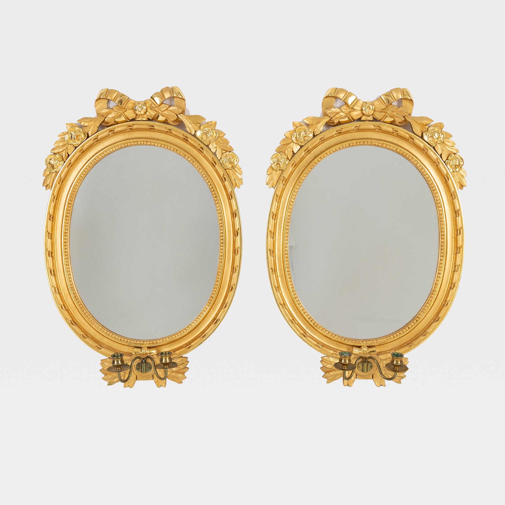 Spegellampetter ett par, gustaviansk stil, samtida.