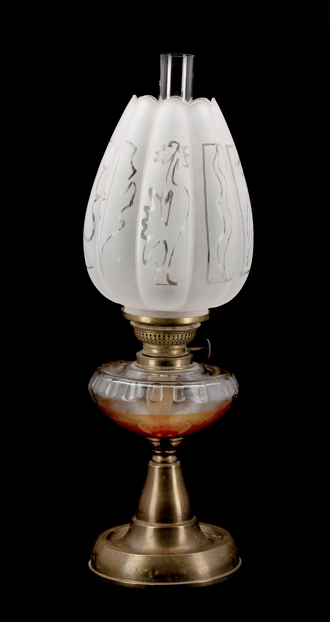 BORDSFOTOGENLAMPA, mässing/glas, Brenner Kosmos, sekelskiftet 1900.