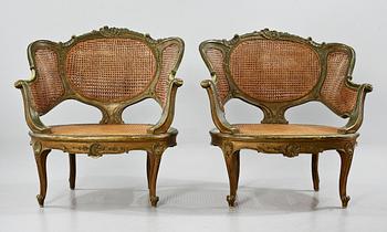 BERGÈRER, ett par, Louis XVI-stil, 1900-tal.