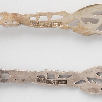 Silverskedar, sex stycken, silver. Kina, 1900-tal.