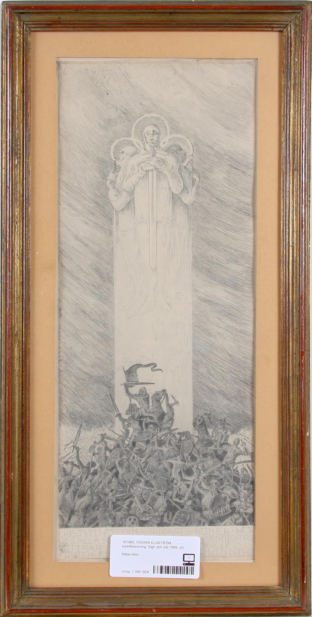 OSSIAN ELGSTRÖM, blyertsteckning. Sign och dat 1909.