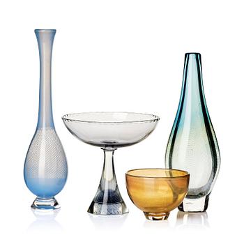 11. Sven Palmqvist, a group of four Kraka glass objects, Orrefors 1940s-50s, no 34, 170, 359 and one unsigned.