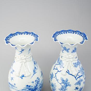 A matched pair of blue and white vases, Japan, early 20th Century.
