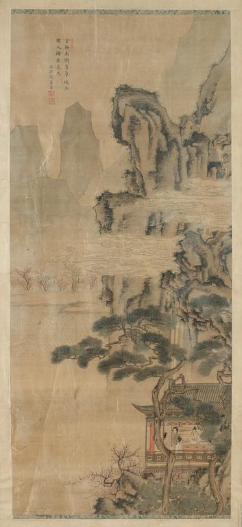 KAKIEMONO, siden monterat på papper. Qing dynastin, 1800-tal.