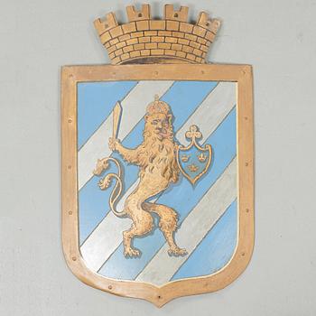 GÖTEBORGS STADSVAPEN, målad plåt, 1900-talets första hälft.