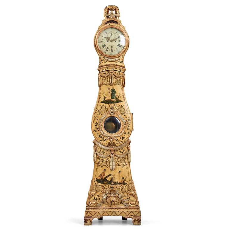 A Gustavian longcase clock by Petter Ernst (active in Stockholm 1753-1784), before 1776.