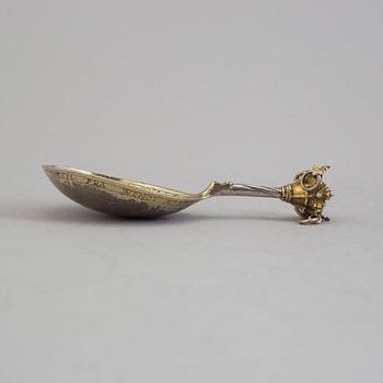 A Nordic parcel-gilt silver spoon dated 1586.