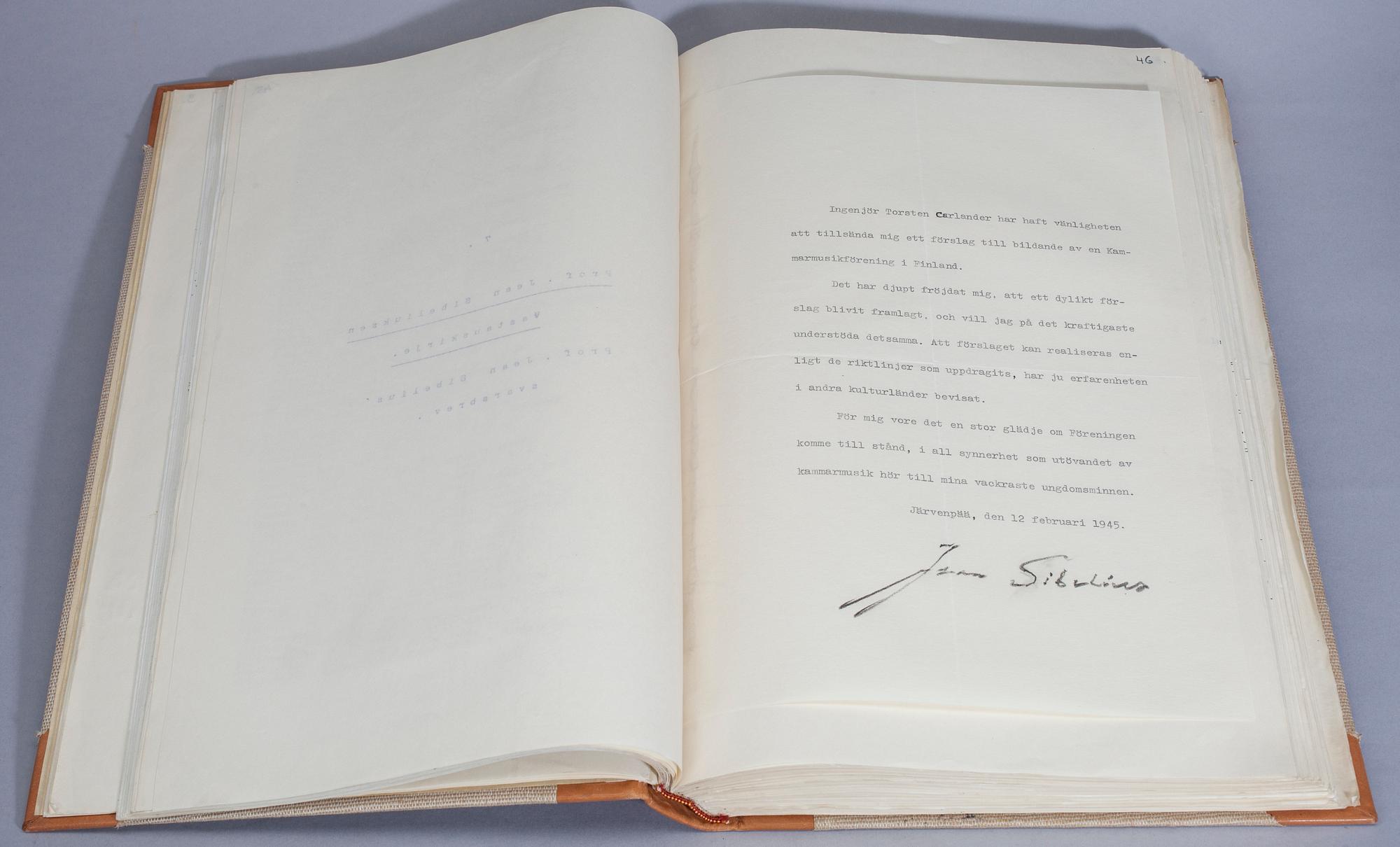 BOK, För Kammarmusikens befrämjande i Finland 1945. Torsten Carlander.