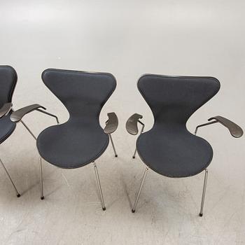 Arne Jacobsen, karmstolar 4 st "Sjuan" för Fritz Hansen Danmark sent 1900-tal.