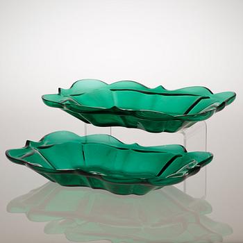 A pair of Estrid Ericson green glass dishes, Gullaskruf for Svenskt Tenn 1940's-60's.