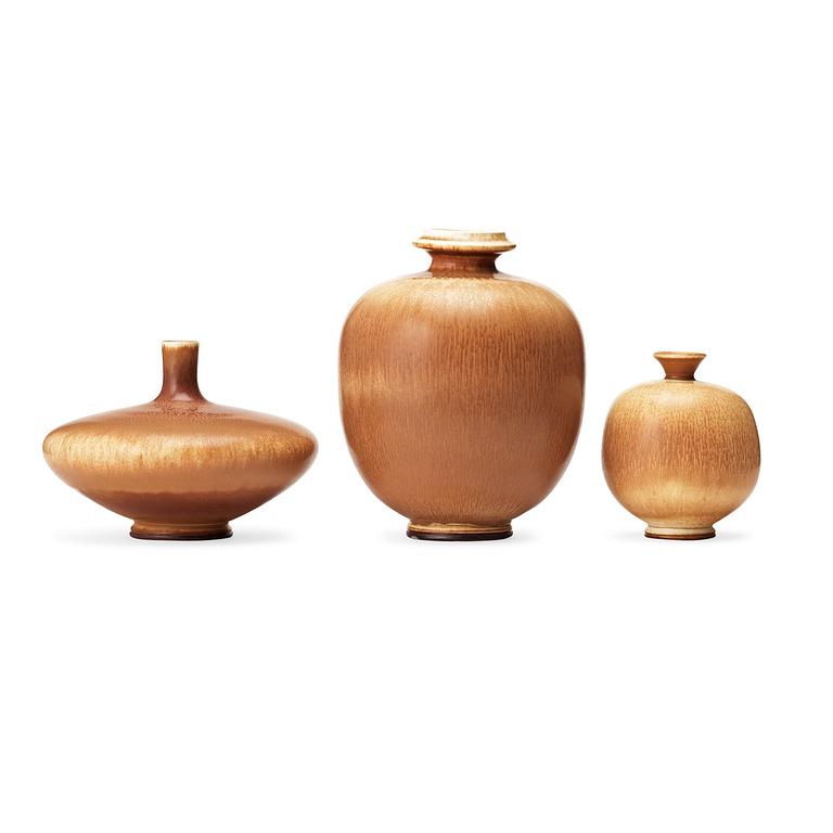 Berndt Friberg, three stoneware vases, Gustavsberg studio 1976.