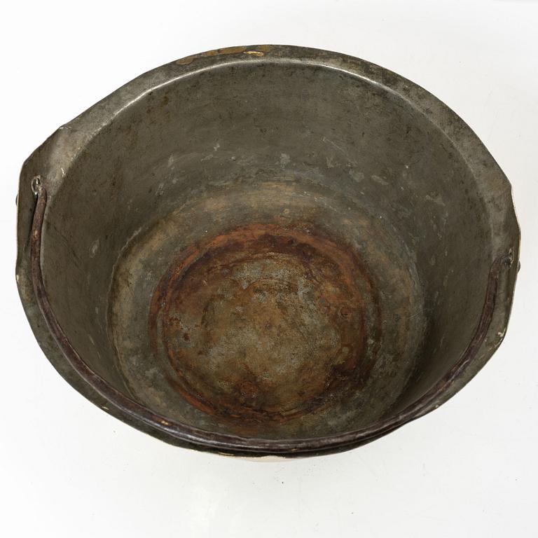 A Swedish brass kettle, 18th century.