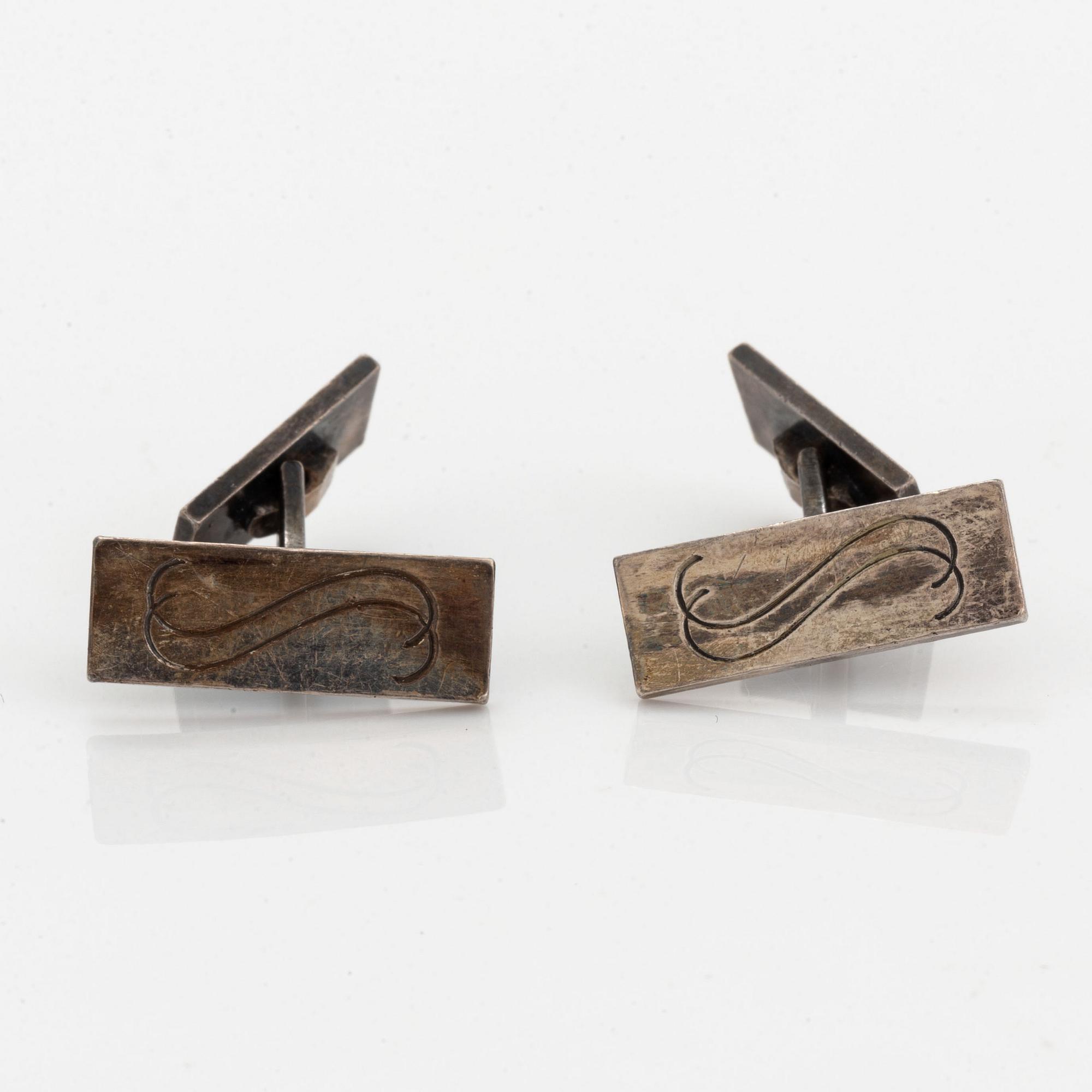 A monogram Wiwen Nilsson brooch, sterling silver with monogram, with box.