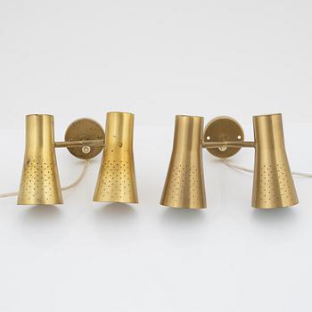 Hans Bergström, a pair of model '416' brass wall lights, Philips, mid 20th Century.