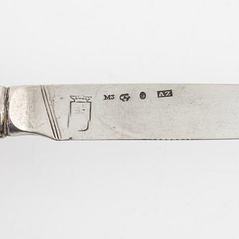 Adolf Zethelius, six silver dessert knives, Stockholm 1815-18.